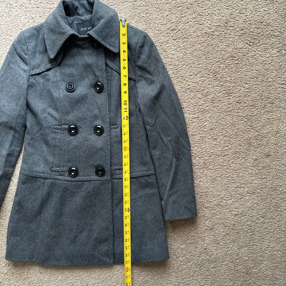 Nine West Pea Coat Womens 4 Wool Blend Notch Double Breast Grey - Picture 7 of 13